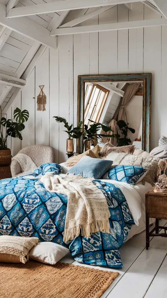 cozy blue bedroom boho