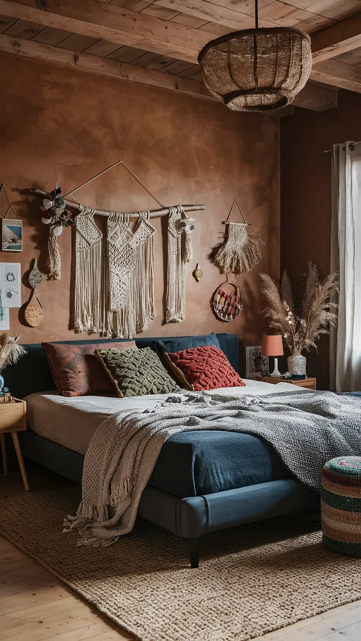 bedroom ideas boho grey bed