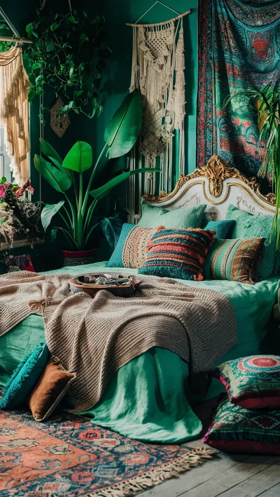 bedroom ideas green boho