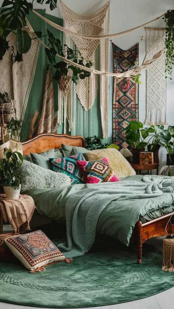 bedroom ideas green boho