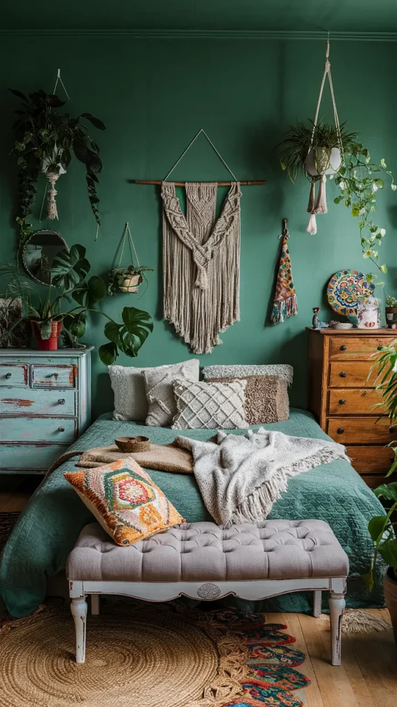 bedroom ideas green boho