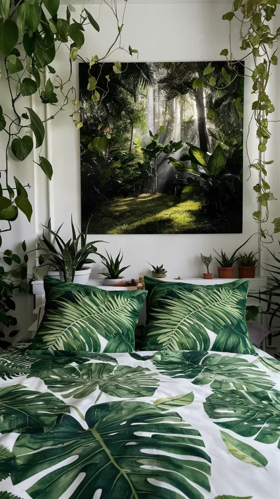 bedroom ideas green leaves