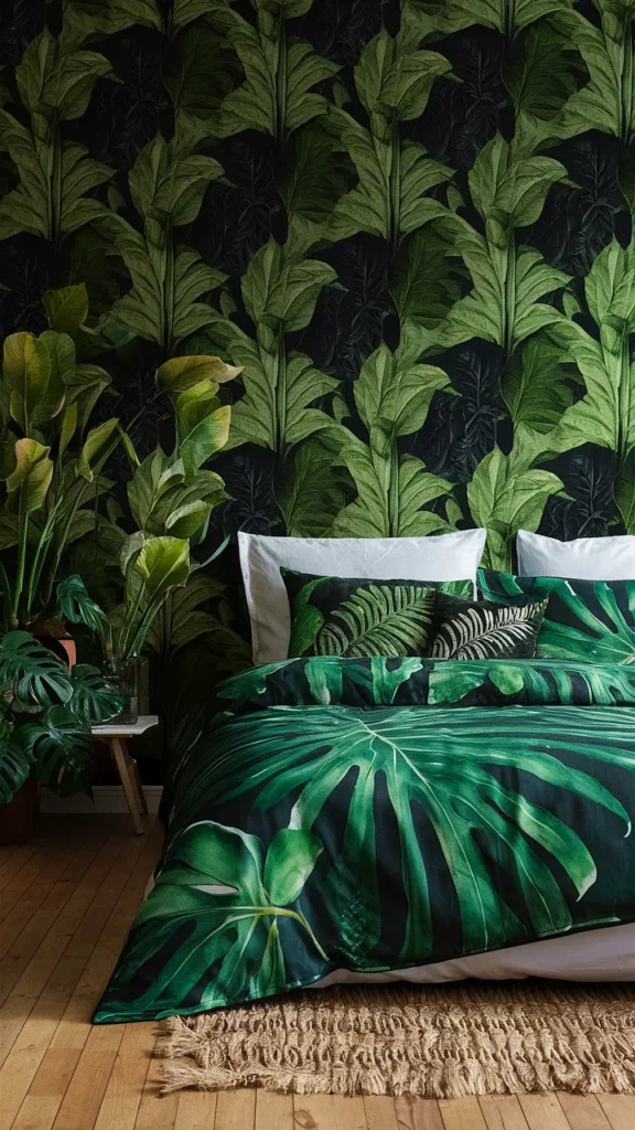bedroom ideas green leaves