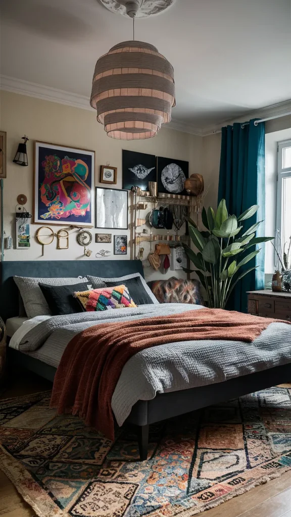 bedroom ideas grey bed eclectic