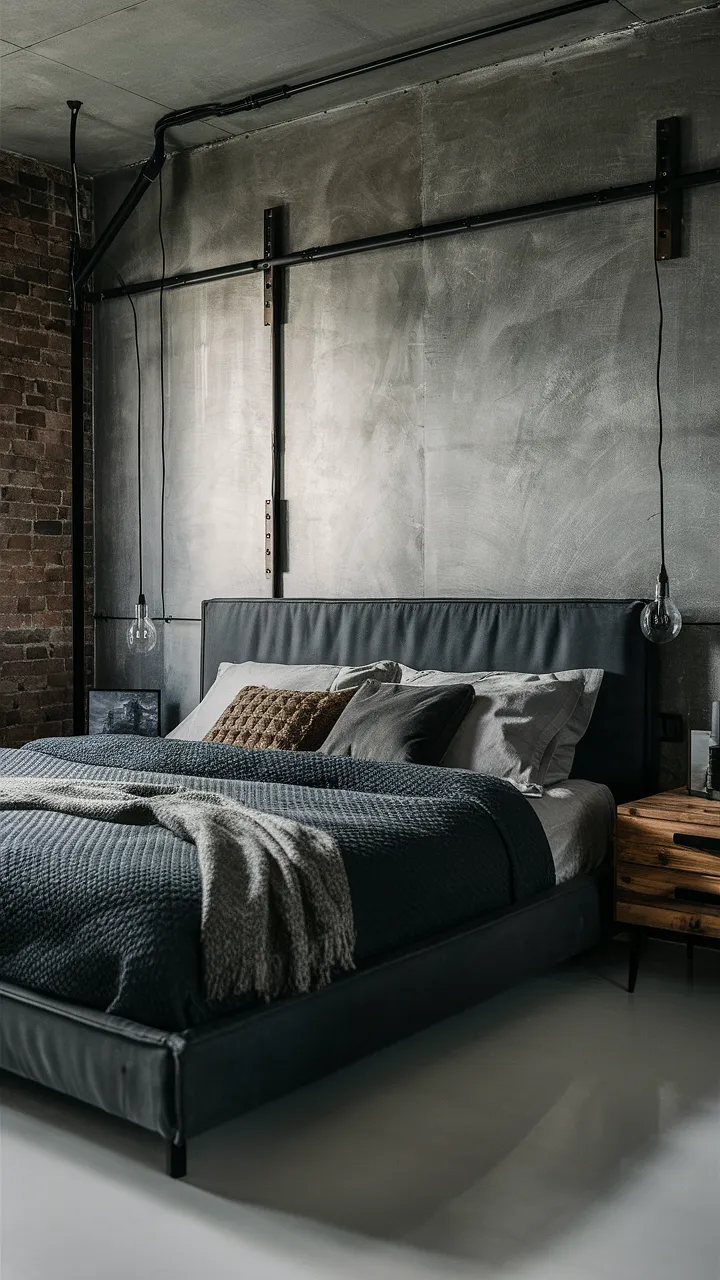 Urban Industrial Chic Bedroom 🌆 | Anthracite Bed & Raw Accents