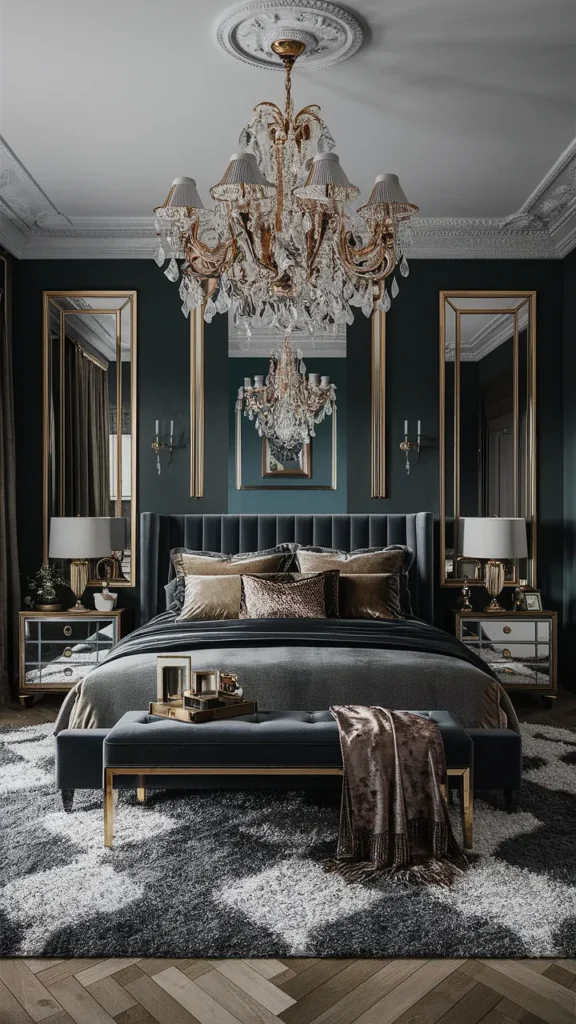 bedroom ideas grey bed modern glamour