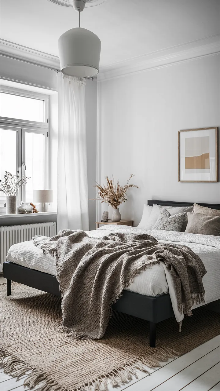 Scandinavian Simplicity ✨ | Serene Anthracite Bed & Light Wood Accents