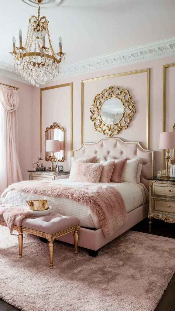 bedroom ideas pink blush and gold glam