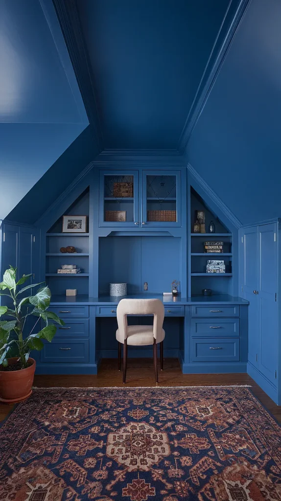 blue bedroom study nook