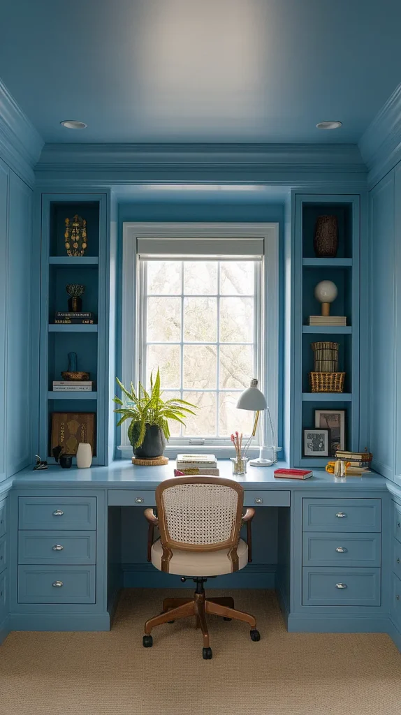 blue bedroom study nook