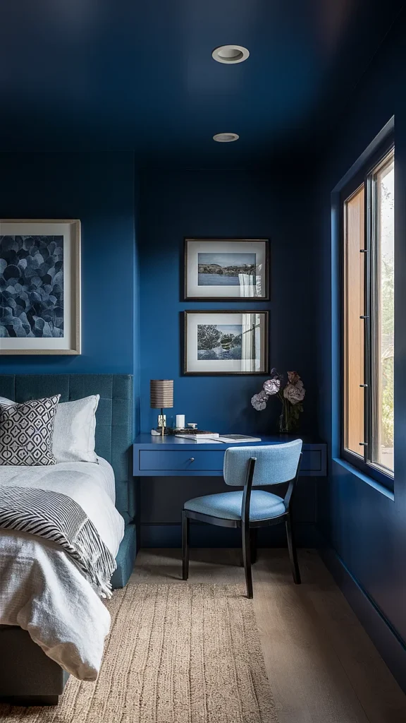 blue bedroom study nook