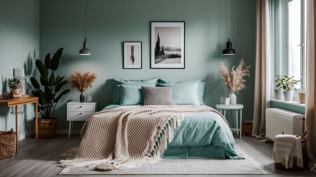 green beautiful bedroom