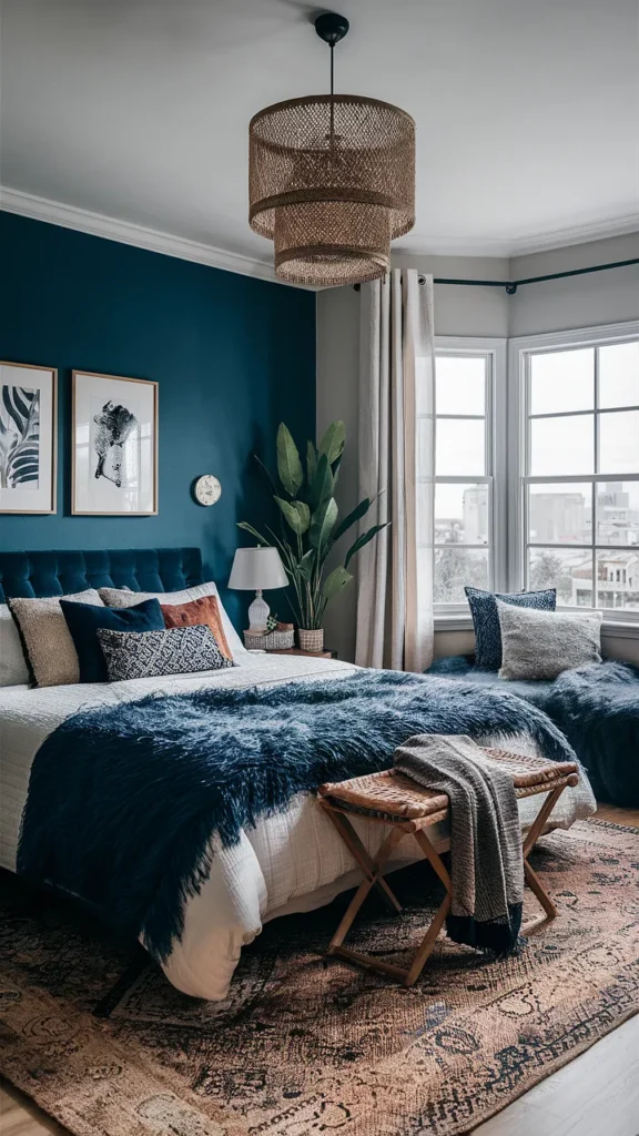 navy blue boho bedroom ideas