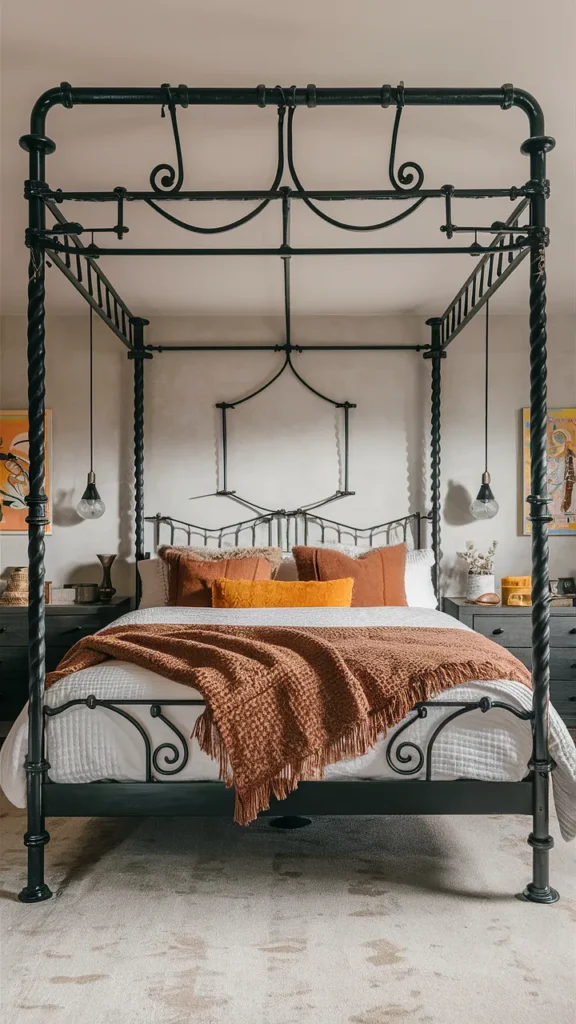 bedroom ideas black iron bed