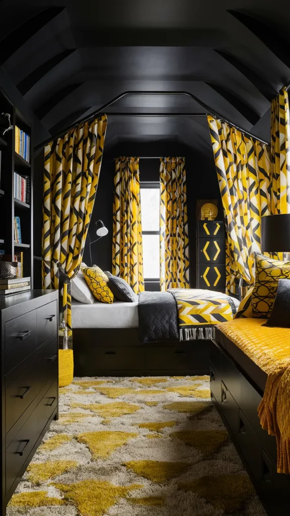 bedroom ideas black yellow