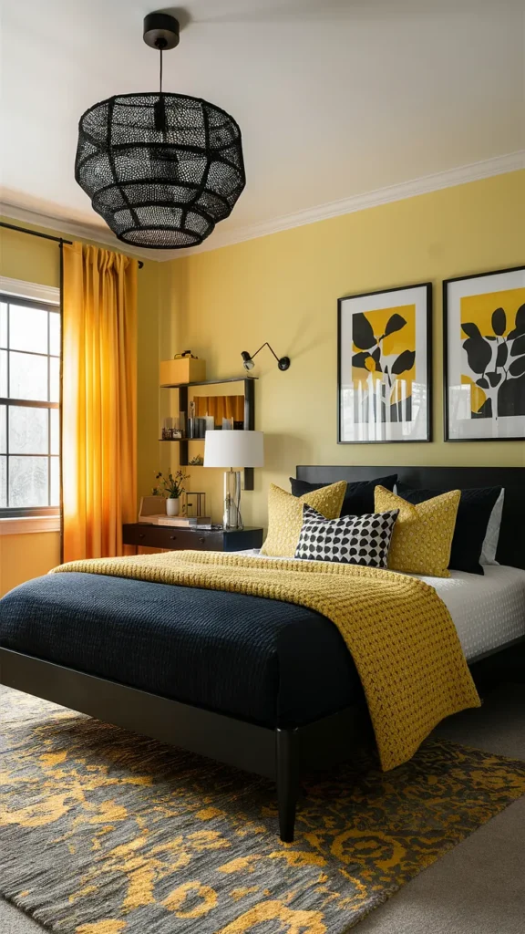 bedroom ideas black yellow