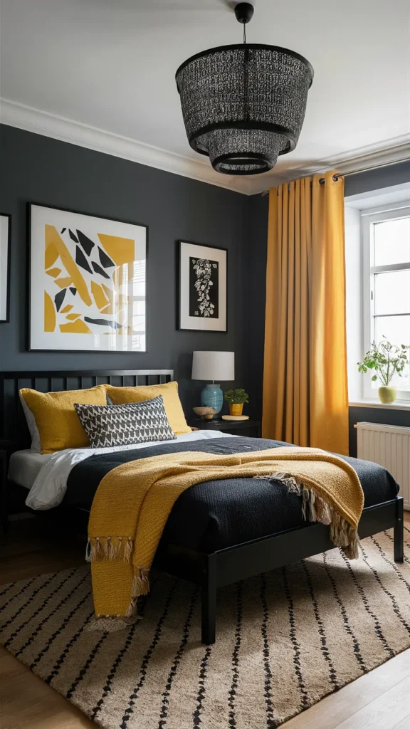 bedroom ideas black yellow