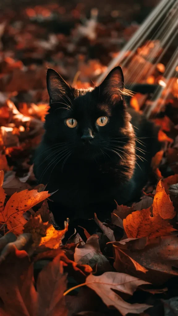 black cat fall phone wallpaper