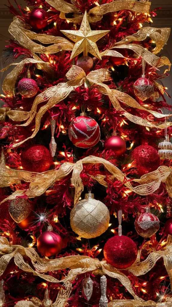 christmas tree ideas in red and gold