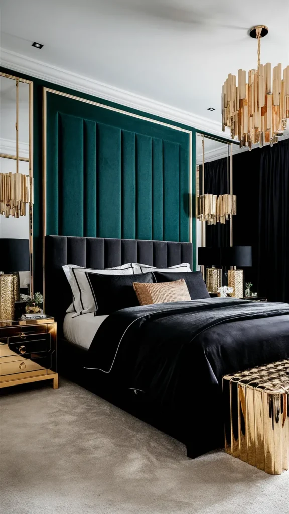 emerald green gold and black bedroom ideas