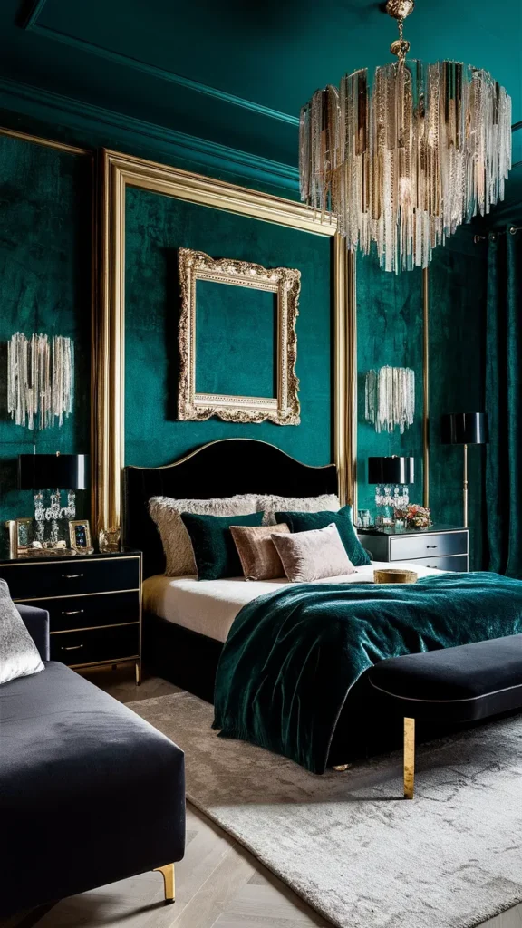 emerald green gold and black bedroom ideas