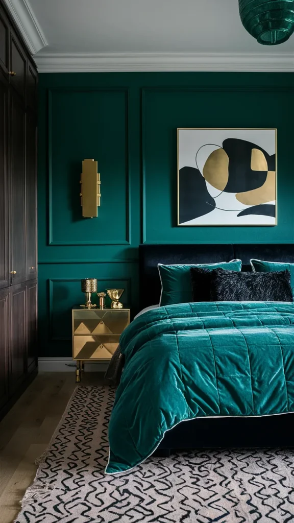 emerald green gold and black bedroom ideas