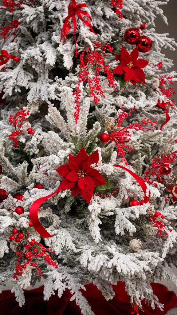 flocked christmas tree ideas red