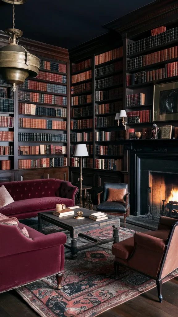 living room inspiration dark academia