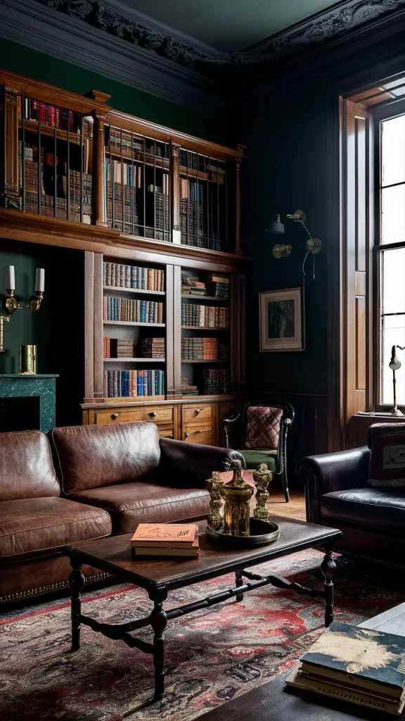 living room inspiration dark academia
