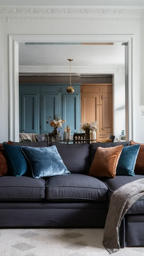 living room inspiration dark grey couch