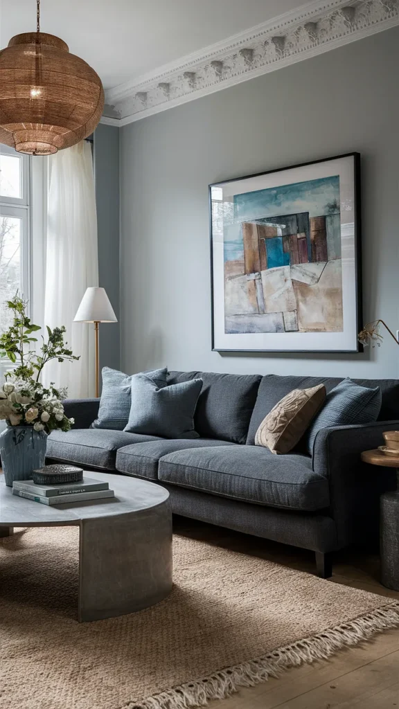 living room inspiration dark grey couch