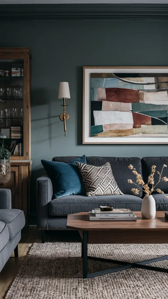 living room inspiration dark grey couch