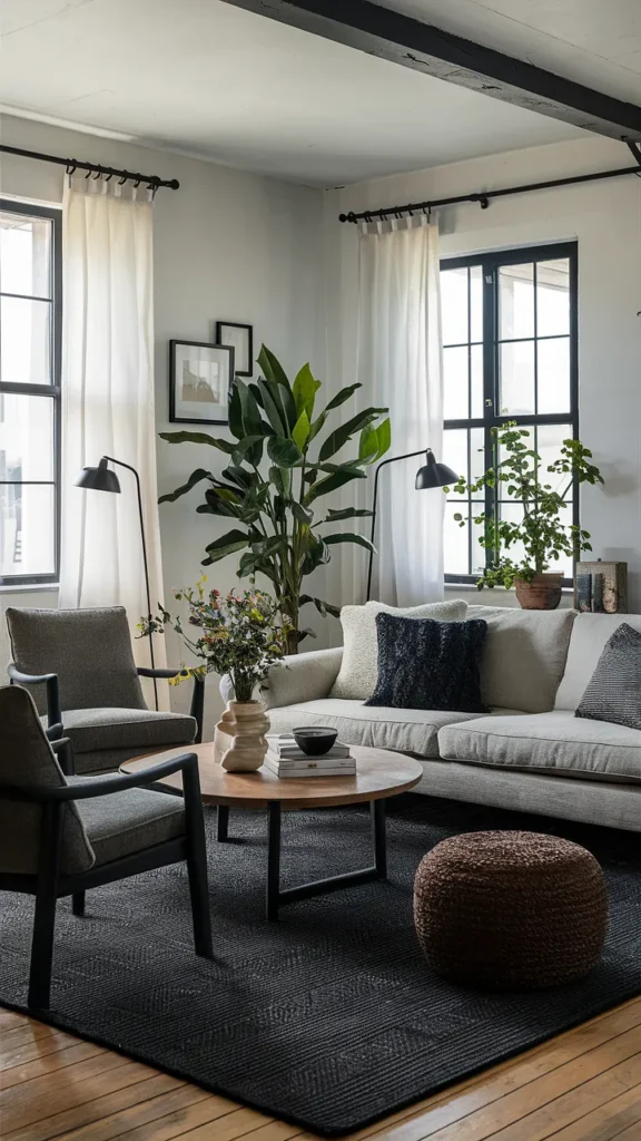 living room inspiration dark rug