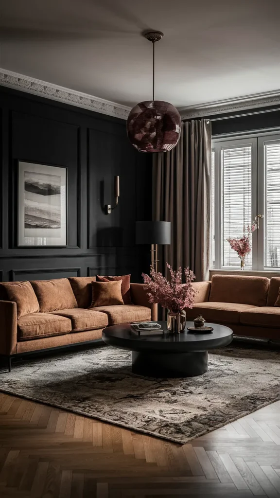 living room inspiration dark walls