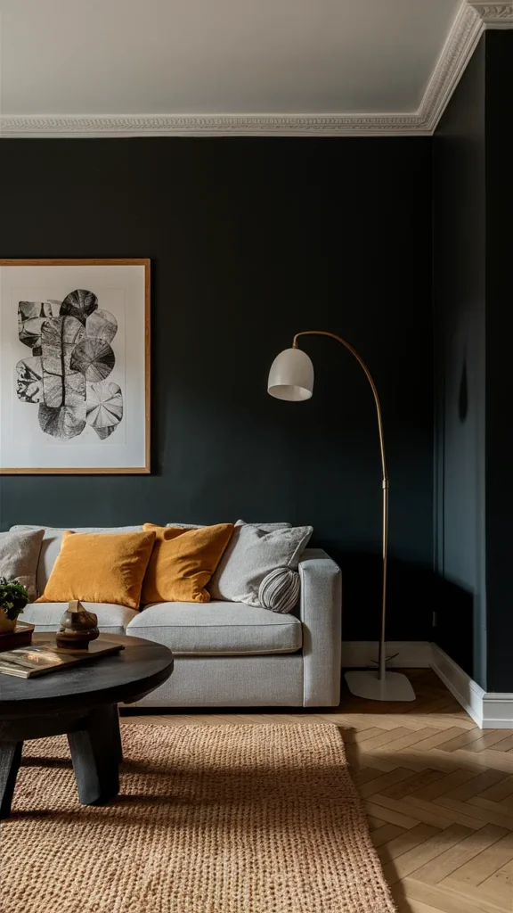 living room inspiration dark walls
