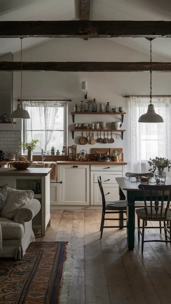 cottagecore living room kitchen