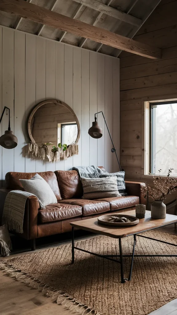 cottagecore living room leather couch