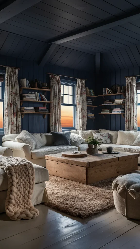 cottagecore living room navy