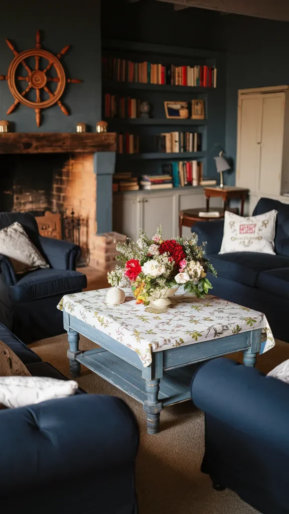 cottagecore living room navy