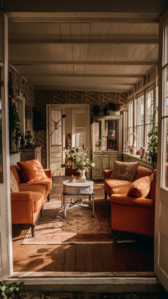 cottagecore living room orange