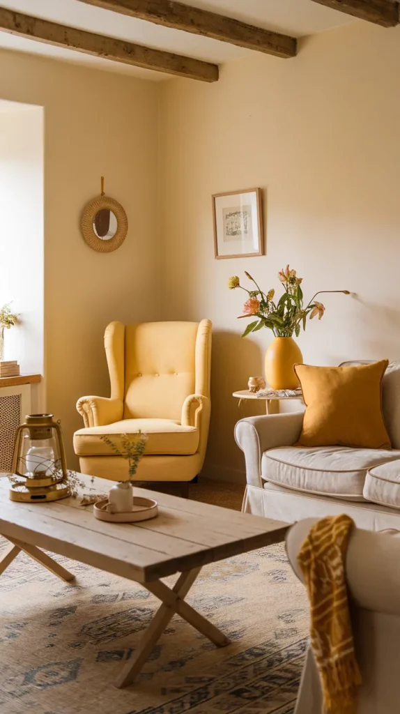 cottagecore living room yellow