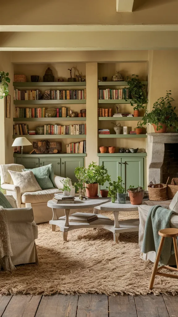 earthy cottagecore living room