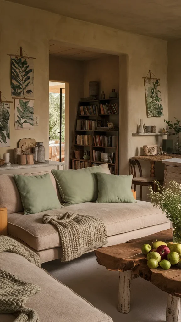 earthy cottagecore living room