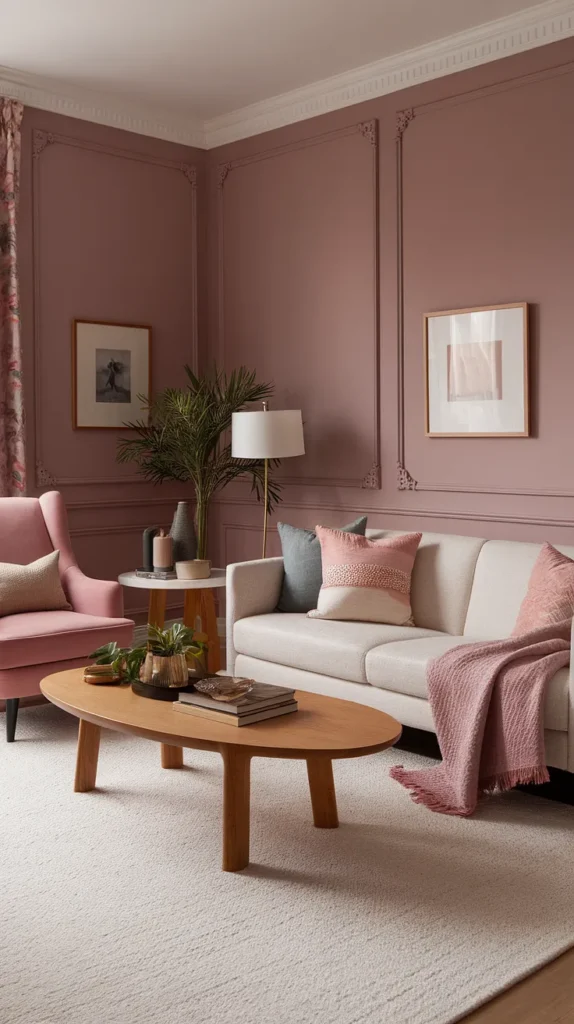 living room inspiration dusty pink