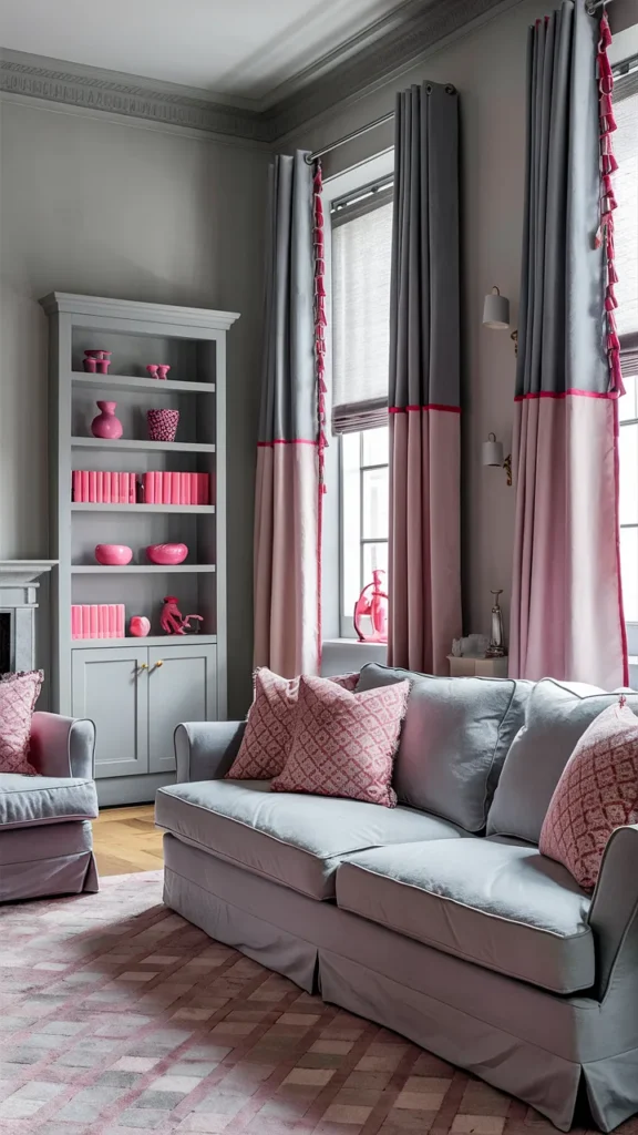 living room inspiration pink and grey