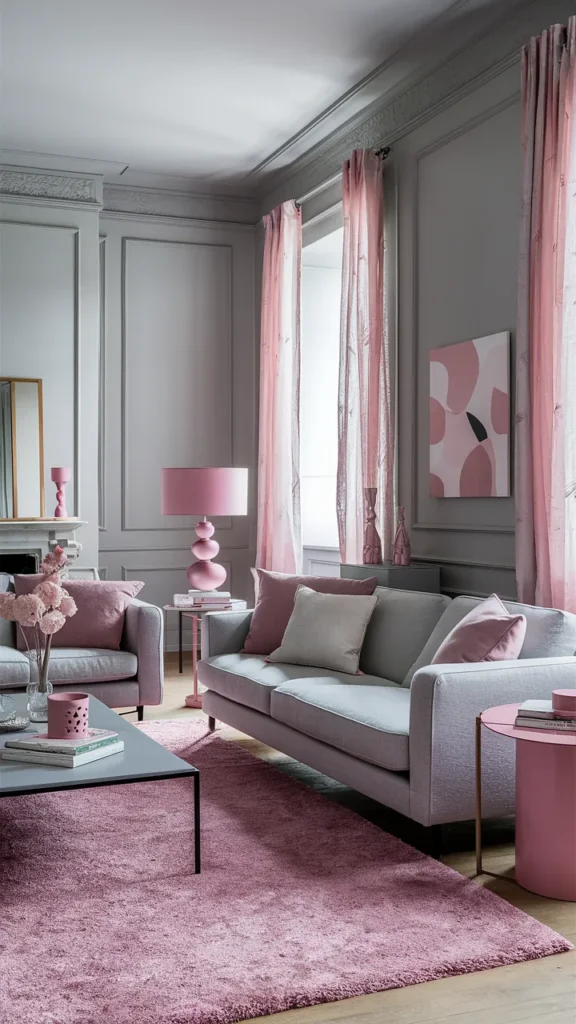living room inspiration pink and grey