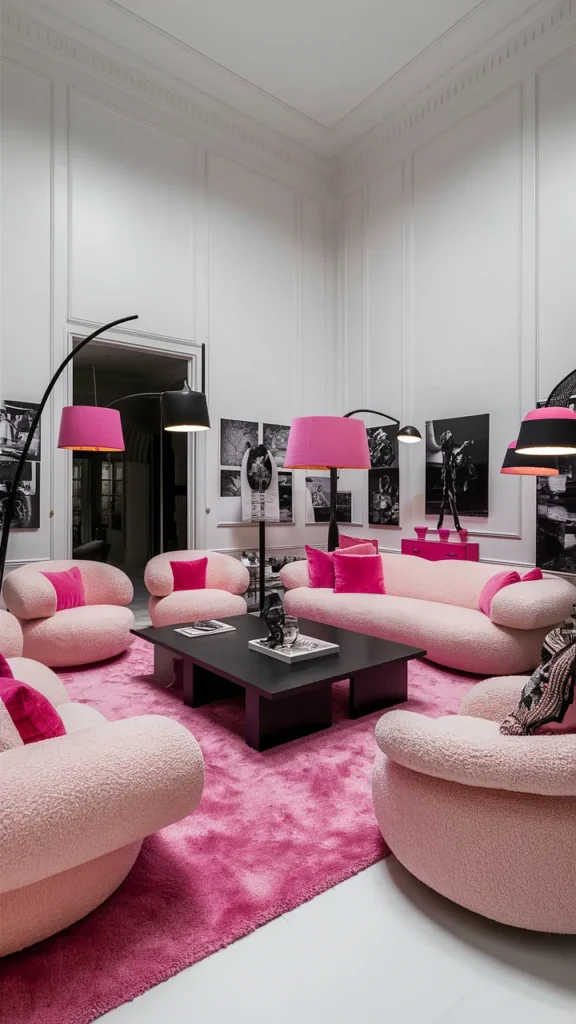 pink and black living room inspiration