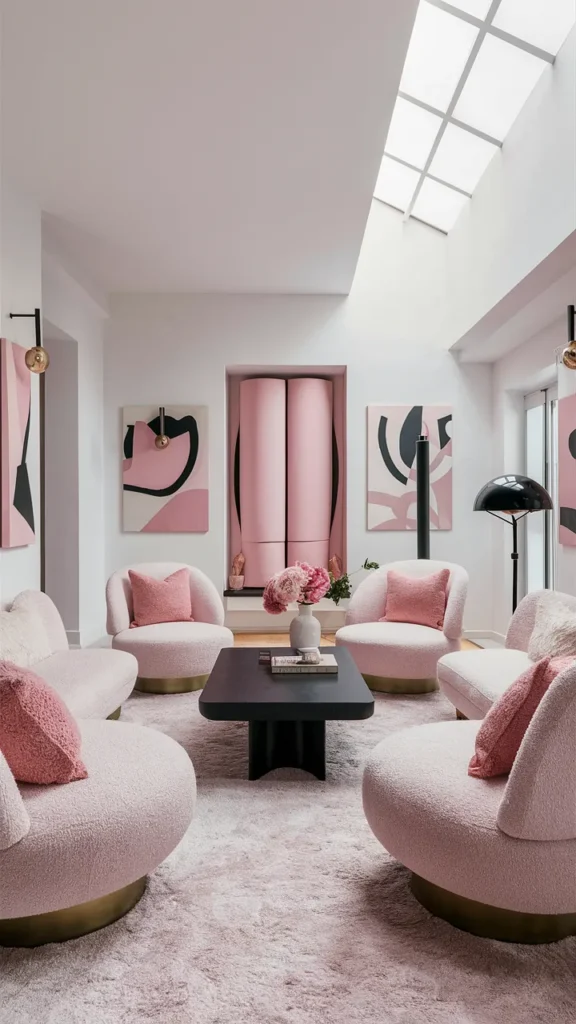 pink and black living room inspiration