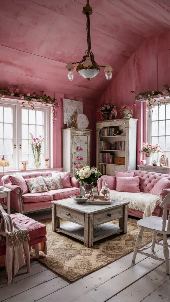 pink cottage living room inspiration