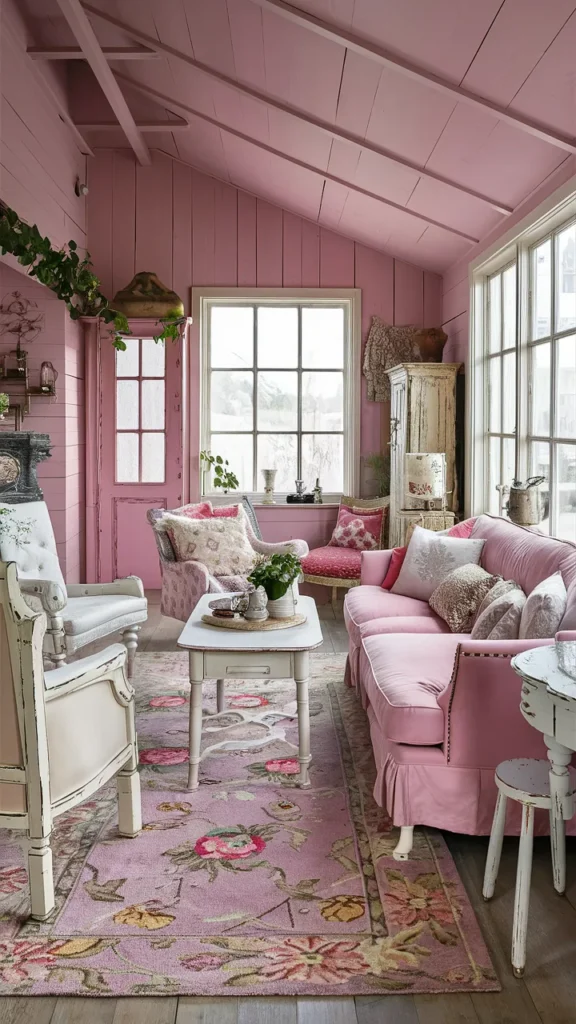 pink cottage living room inspiration